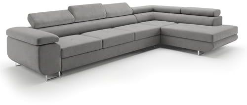 Ecksofa mit Schlaffunktion PASTI XL L-Form, Sofa Couch mit Bettkasten, Couch Eckcouch, Schlafsofa für Wohnzimmer Couch mit Schlaffunktion (Pet Friendly Edition Hellgrau, Ottomane Rechts)