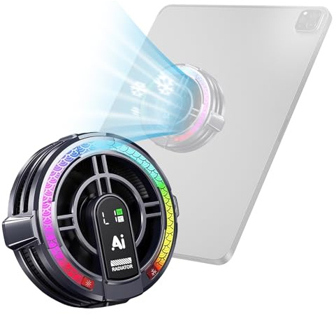 Tablet Kühler Magnetisch mit 4 Kühlmodi & RGB Licht, Digital-Display, Halbleiter Phone Cooler für iPad, Tablet – Verhindert Überhitzung für Mobile Gaming, Live-Streaming, Video-Editing