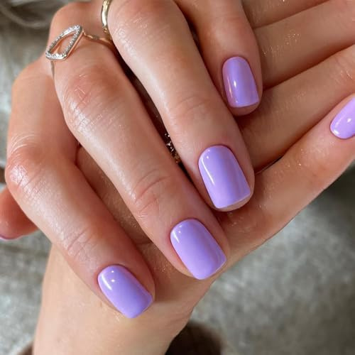 KQueenest Purple Press On Nails Kurz Eckig - Künstliche Nägel zum Aufkleben Kurz Natürlich Einfarbig Fake Nails Fingernägel zum aufkleben, Glänzende Lila Gel Full Cover Acryl Nägel für Frauen 24 Stück