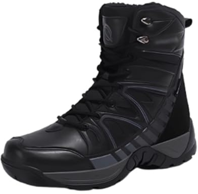 Wygwlg Stivali Militari Lavoro, Stivali Da Combattimento Alti Da Uomo Invernali Caldi Foderati In Pelliccia Antiscivolo Con Lacci, Comodi, Eleganti, Casual Con Lacci, Per Pesca, Corsa(Black,42 EU)