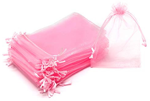Bezall 100 sacchetti in organza 12,7 x 17,8 cm, rosa velato per baby shower, sacchetti regalo per feste di nascita, sacchetti regalo per gioielli e caramelle