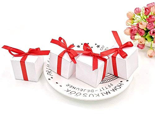JZK 50x Weiße Schachtel für Hochzeitsgeschenke Konfetti-Boxen Party-Süßigkeitenschachtel Papier Süßigkeiten Box Kleine Würfel Geschenkbox für Hochzeit, Geburtstag, Weihnachten, Babyparty