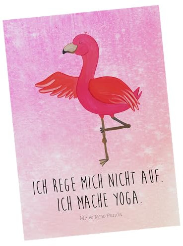 Mr. & Mrs. Panda Postkarte Flamingo Yoga - Geschenk, Einladung, Einladung Geburtstag, Aufregen, Ärger, Geburtstagskarte, Dankeskarte, Vogel,