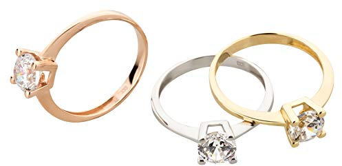 Ardeo Aurum Damenring aus 333 Gold Weißgold mit Zirkonia im Brillant-Schliff Solitär-Ring Verlobungsring