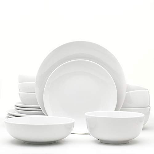 Euro Ceramica Essential Collection Porzellan-Geschirr und Serviergeschirr, 16-teiliges Set, Service für 4 Personen, klassisches Weiß