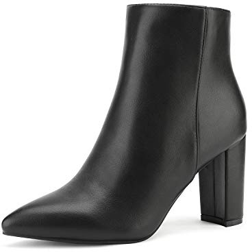 DREAM PAIRS Women's Chunky Heel Ankle Booties Pointed Toe Short Boots,Size 8.5,Black/Pu,SIANNA-1