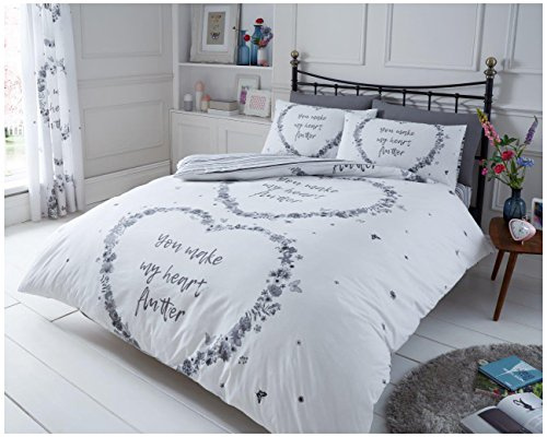 GC GC GAVENO CAVAILIA Printed Duvet, Reversible Bed Set, Polycotton Quilt Covers With Matching Pillowcases, Cotton, Flutter-Grey, King