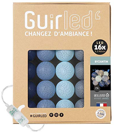GuirLED - LED Baumwollkugeln Lichterkette USB - Baby Nachtlicht 2h - Dual USB 2A Netzteil enthalten - 3 Intensitäten - 16 Kugeln 1.6m - Byzantin