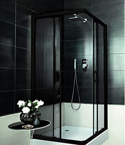 VBChome Duschkabine 90x90 Schwarz Quadrat 185cm Eckeinstieg Duschwand Schiebetür Duschabtrennung Klares Sicherheitsglas Dusche Duschtrennwand