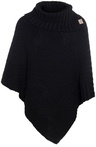 KNIT FACTORY - Nicky Gestrickter Poncho - One Size | Damen Strickponcho mit Kragen - Damen Pullover aus Wolle - Umhang - Für den Herbst und Winter - Hochwertige Qualität