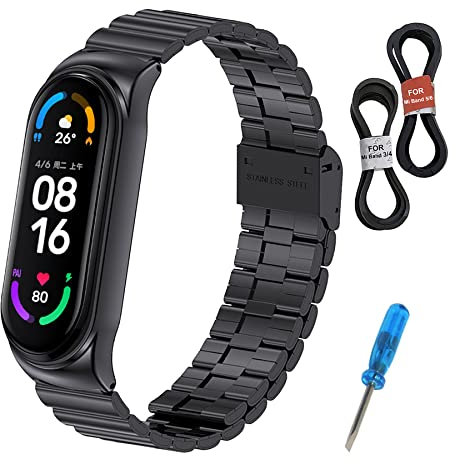 MIJOBS Armband für Xiaomi Mi Band 6 & Xiaomi Mi Band 5 Metallarmband Xiaomi Band 4 & Xiaomi Band 3 Edelstahl Armbänder Ersatz Armbänder Kompatibel mit Xiaomi Band 6/5/4/3 Metallarmband