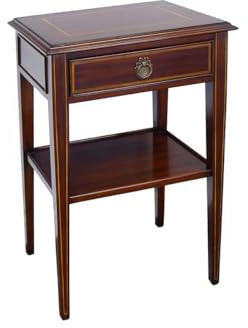 Antike Fundgrube Beistelltisch Mahagoni mit Bandintarsien | Tisch Telefontisch Lampentisch | 1 Schublade | B: 42 cm (9862)