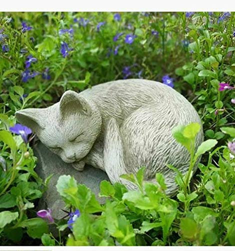 Statua del gatto addormentato | Decorazione da giardino in cemento con gattino in pietra ricostituita