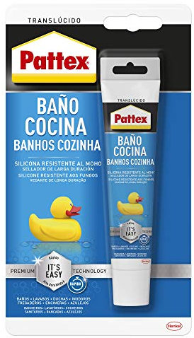 Pattex Baño y Cocina, silicona transparente resistente al moho, sellador impermeable para ducha, lavabo y más, silicona para baño fácil de usar, 1 tubo x 50 ml