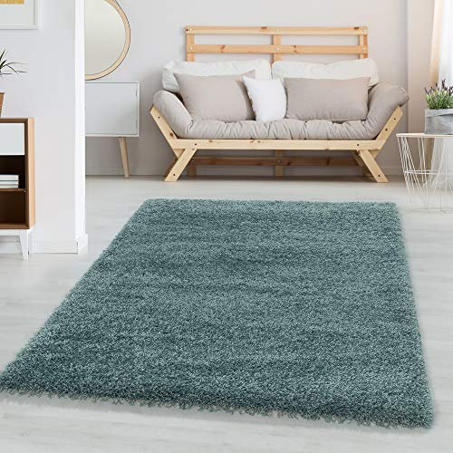 Carpetsale24 Shaggy Hochflor Teppich Läufer Flur 60 x 110 cm Blau - Weicher, Flauschiger Teppich Wohnzimmer – Moderner, Rutschfester Badezimmerteppich & Küchenläufer, Bettvorleger Schlafzimmer