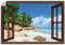 ARTland Wanddeko Wandtattoo selbstklebende Vinylfolie 100x70 cm Querformat Fensterblick Strand Karibik Meer Palmen Südsee Natur U1UA