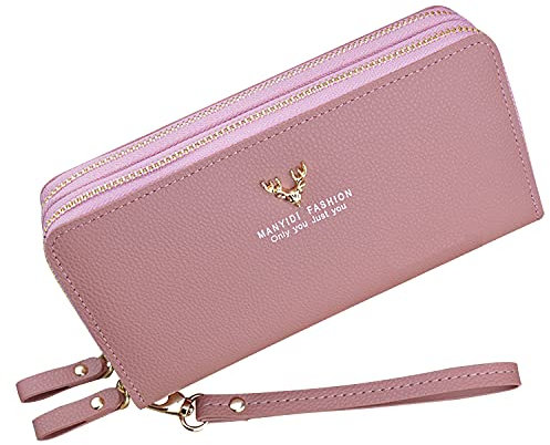 Yixuan Geldbörse Damen Groß mit Doppeltem Reißverschluss PU Leder - Viele Fächer mit Handyfach für Frauen Große Kapazität mit Mehreren Kartensteckplätzen