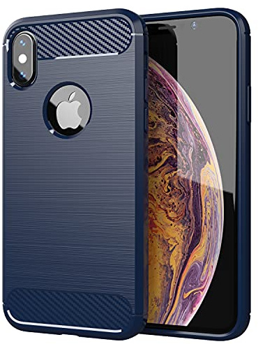Cadorabo Hülle kompatibel mit Apple iPhone XS MAX Schutzhülle TPU Silikon Case Karbon Optik Slim Kratzfest Weiche Gummi mit Rundumschutz Case Hülle für iPhone XS MAX in Blau