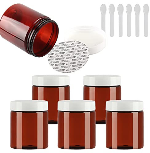 TIANZD 6 Pièces Vides Petit 250 ml Marron Cosmétique Pot en Plastique avec Couvercle bianco 250 g Pots de Cosmétique Crème de Bouteille Contenant avec 6x Spatules
