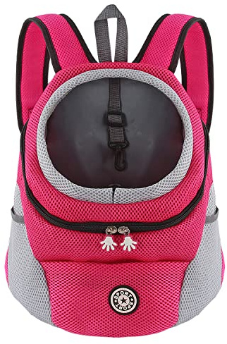 M MUNCASO Dog Carrier Backpack Small Pet Travel Bag Puppy Pet Front Pack with Breathable Head-Out Design and Waterproof Bottom Airline Approved for Outdoor Hiking Travel (M, RoseRed)
