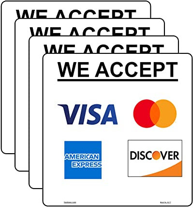 Haobase 4 x Kreditkartenaufkleber – We Accept Visa, MasterCard, Amex & Discover – selbstklebendes Vinyl (12,5 cm x 12,5 cm)