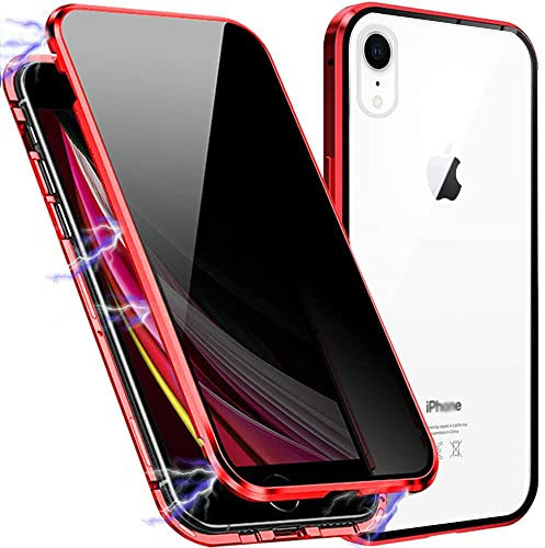 MIMGOAL Anti Spy Hülle für iPhone XR 360 Grad Magnetische Handyhülle mit Sichtschutz Blickschutz [Vorne und Hinten Gehärtetes Glas Ganzkörper Schutzhülle] Full Body Privacy Anti-peep Case, Rot