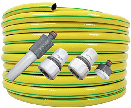 All4You Gartenschlauch 1/2'' Zoll 30m Gelb Wasserschlauch Schlauch mit Armaturen 4-tlg Adapter Set