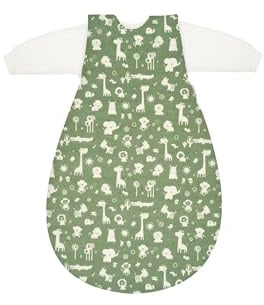 Alvi Baby-Mäxchen 3-teilig Baumwolle Baby Schlafsack Set, 2.5 TOG, Sommer- und Winterschlafsack, mitwachsendes Schlafsystem aus Baumwolle Granite Animals - Grün
