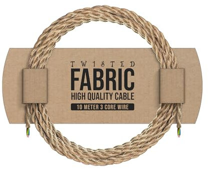 10 Meter Vintage 3 Core Light Gold Colour Twisted Electric Cable Fabric Covered Wire Italian Braided 0.75 mm Electrical Cable Flexible Wire for Lighting Other Appliances(Light Gold)