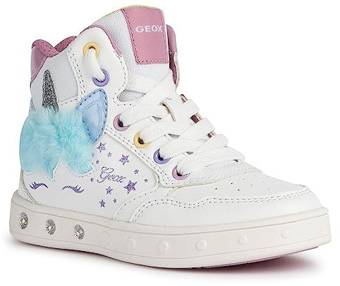 Geox J Skylin Girl, Scarpe da Ginnastica, Bambine e ragazze, White Multicolor, 29 EU