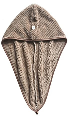 NOOFIE Toalla de secado para el cabello para mujer, viaje rápido, forro polar coral, baño, hogar, salón, toalla de secado de cabello con botón, gorro de ducha grueso absorbente de agua suave (color:
