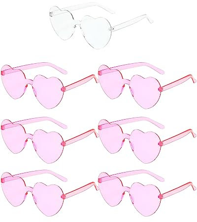 7 pares de lentes de sol con forma de corazón para gallina, sin marco, lentes tintados transparentes, 1 novia + 6 gafas de novia de equipo, despedida de soltera/boda, fiesta, despedida de soltera,
