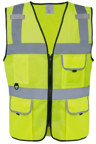 HPHST Warnweste für Herren and Damen Hohe Sichtbarkeit Fahrradweste mit Reißverschluss Reflektierende Weste Arbeitsweste (XL, Gelb Mesh)