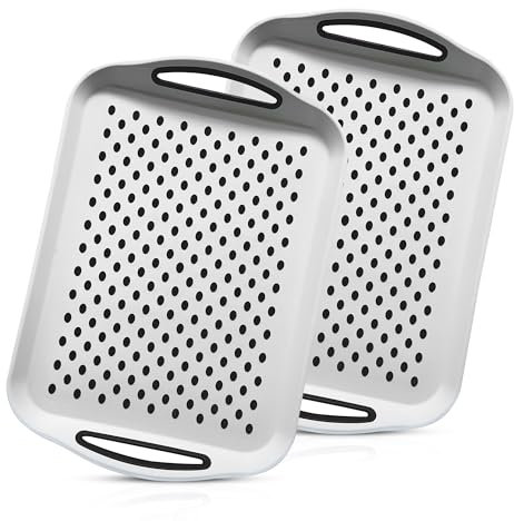 Non-Slip Plastic Serving Tray - Pack of 2 Serving Tray With Rubber Handles - White Kitchen Tray For Food, Drinks, Coffee - Dinner Anti-Slip Tray