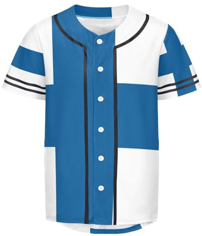 ILmira Herren-Baseball-T-Shirt, Motiv: Finnland-Flagge, Button-Down-Trikot, Hipster, Hip-Hop-T-Shirt, mehrfarbig, L