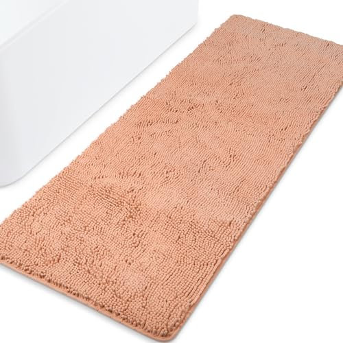 Yeaban Tapis de salle de bain antidérapant 61 x 183 cm - En chenille épaisse - Absorbant et lavable - Pour salle de bain, douche et évier - Rose poudré