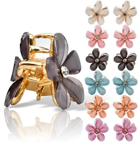 PAITOK Ensemble de mini pinces à cheveux en forme de fleur, pinces à cheveux antidérapantes pour filles femmes,quotidien,fête,mariage,accessoires de coiffure (12 pièces, mélange de couleurs)