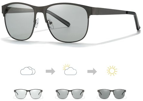TJUTR Lunettes de soleil photochromiques polarisées pour homme, monture en métal, verres carrés avec protection UV400, idéales pour les activités en plein air et les loisirs, Pistolet A01