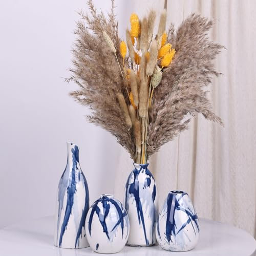 Set di 4 vasi in ceramica blu e bianco, moderni vasi decorativi per casa, ufficio, soggiorno, tavolo, centrotavola ideali per fiori, mensole e caminetti
