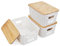 LYLIDIA Scatole di Conservazione con Coperchio in Bambù 3 PCS Scatole Portaoggetti Bianche con Manici Contenitori in Plastica con Coperchio in Legno Impilabili Organizer Bagno Cucina Armadio Ufficio