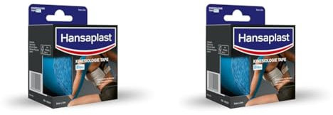 Hansaplast Kinesiologie Tape, wasserfestes Sport Tape lindert Muskelschmerzen und fördert die Durchblutung*, Tape bietet Unterstützung für Gelenke und Muskeln*, 1 Rolle, Blau (Packung mit 2)