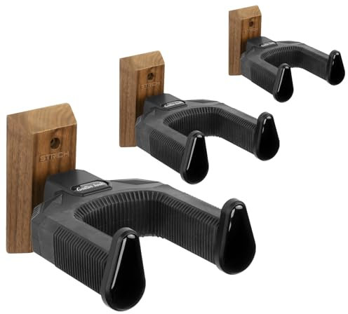 STRICH Lot de 3 supports muraux en bois de noyer pour guitare acoustique, guitare électrique, banjo, basse