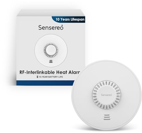Sensereo Interlinkable Heat Alarm, Wireless Interlinkable with other RF alarms by Sensereo, 10-Year Battery Life, White