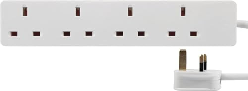 ShaniTech 4 Gang Way Extension Lead, 1M Metre Power Cable Lead, White