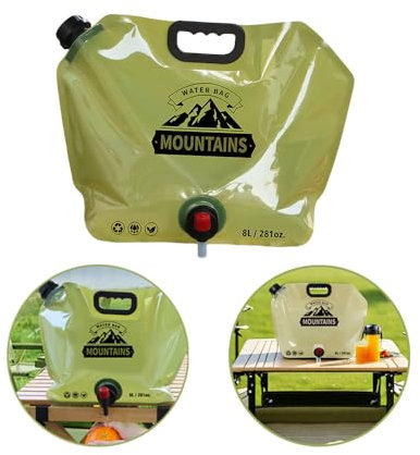 Sbomi RéCipient d'eau Pliable 8L, Eau Potable Conteneur avec Robinet, Poche d'eau Portable Bidons à Eau avec Couvercle éTanche, Bidon d'eau Flexible, Réservoir d'eau pour Camping (Vert)
