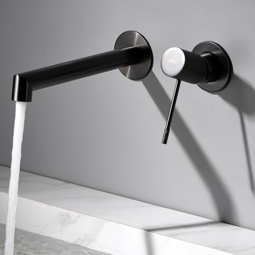 IMEX - Robinet de Lavabo Encastré Noir | Vasque a Encastrer Salle de Bain avec Eau Froide et Chaude | Robinet Mitigeur Mural Économie D'eau | Série Line