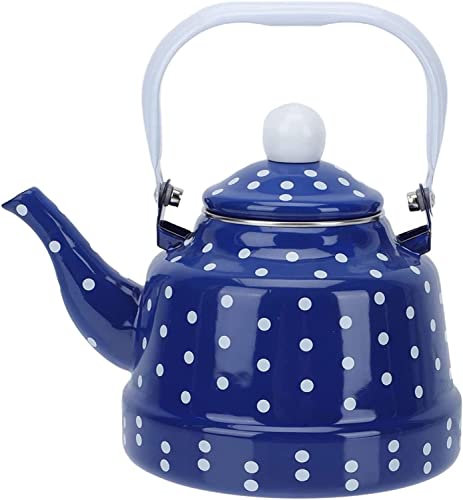 Tetera esmaltada china hecha a mano de cerámica azul y blanco con lunares, tetera vintage para fiestas, inauguración de la casa, pequeña estufa de camping (azul)
