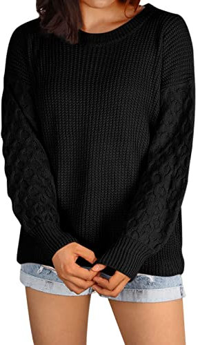 Modischer lässiger Pullover für Damen und Mädchen, 2022, modischer Strickpullover, locker, langärmelig, Damen-Strickpullover, Analog-Sweatshirt, Schwarz , M