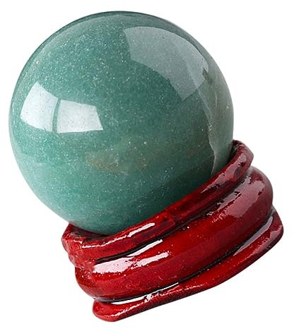PRETYZOOM Bola De Cristal De Verde Natural con Soporte De Madera Maciza, Esfera Decorativa De 3.2 Cm, Adorno De Escritorio para Hogar, Sala De Estar y Oficina