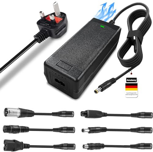 42V 2A Electric Scooter Charger, Universal Battery Charger Power Adapter UK 3 Pin For Electric Mobility Scooter E-bike Bicycle Balance Bike M365 with 6 Types Plugs, Pure Electric Scooter Charger